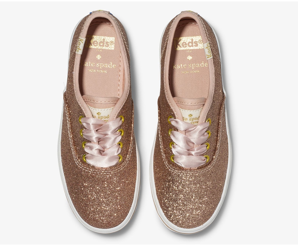 Πανινα Παπουτσια Παιδικα - Keds Kate Spade New York Champion Glitter - Ροζ Χρυσο Χρωμα - MDXGT4516